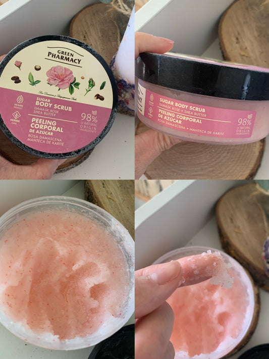 Green Pharmacy Damask Rose & Shea Butter Body Scrub - 用天然玫瑰同乳木果油,輕柔去角質,令皮膚細滑亮白。適合所有皮膚類型,每日使用,享受天然嘅護膚體驗。