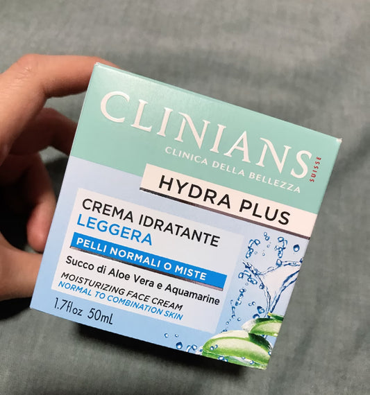CLINIANS Hydra Plus保濕霜50ml，含甘油（Glycerin）深層鎖水抗冷氣抽乾，玻尿酸鈉（Sodium Hyaluronate）72小時保濕，天然混合油（Argania Spinosa等）修復屏障。經皮膚科測試適合口罩摩擦敏感與冷氣房乾燥肌，pH弱酸配方強化屏障，無酒精/無Paraben/無香料認證。