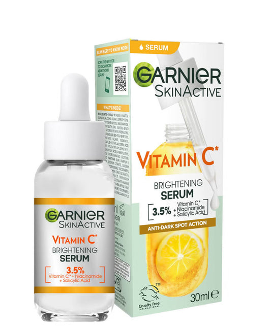 Garnier 3.5% 維 C 淡斑美白精華,蘊含高濃度維生素 C,有效淡化黑色素,改善暗沉,均勻膚色,重現淨白無瑕的亮麗肌膚。