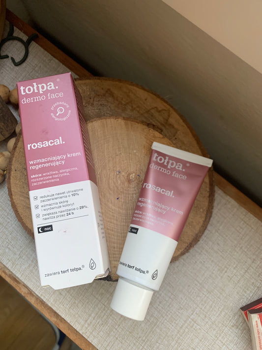 波蘭藥妝 tołpa Rosacal 強化再生夜間修護霜 40ml - 淡粉色乳霜，專為泛紅、敏感及玫瑰痤瘡肌膚設計，強化皮膚屏障，舒緩鎮靜，無香料溫和配方。