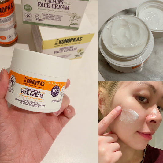 Dr. Konopka's Nourishing Face Cream 採用天然植物萃取,富含維生素和抗氧化成分,能有效滋潤肌膚,修護乾燥粗糙,改善膚色不均,提升肌膚彈性,煥發健康光彩。其輕盈質地,易於吸收,不油膩,適合各種膚質使用。